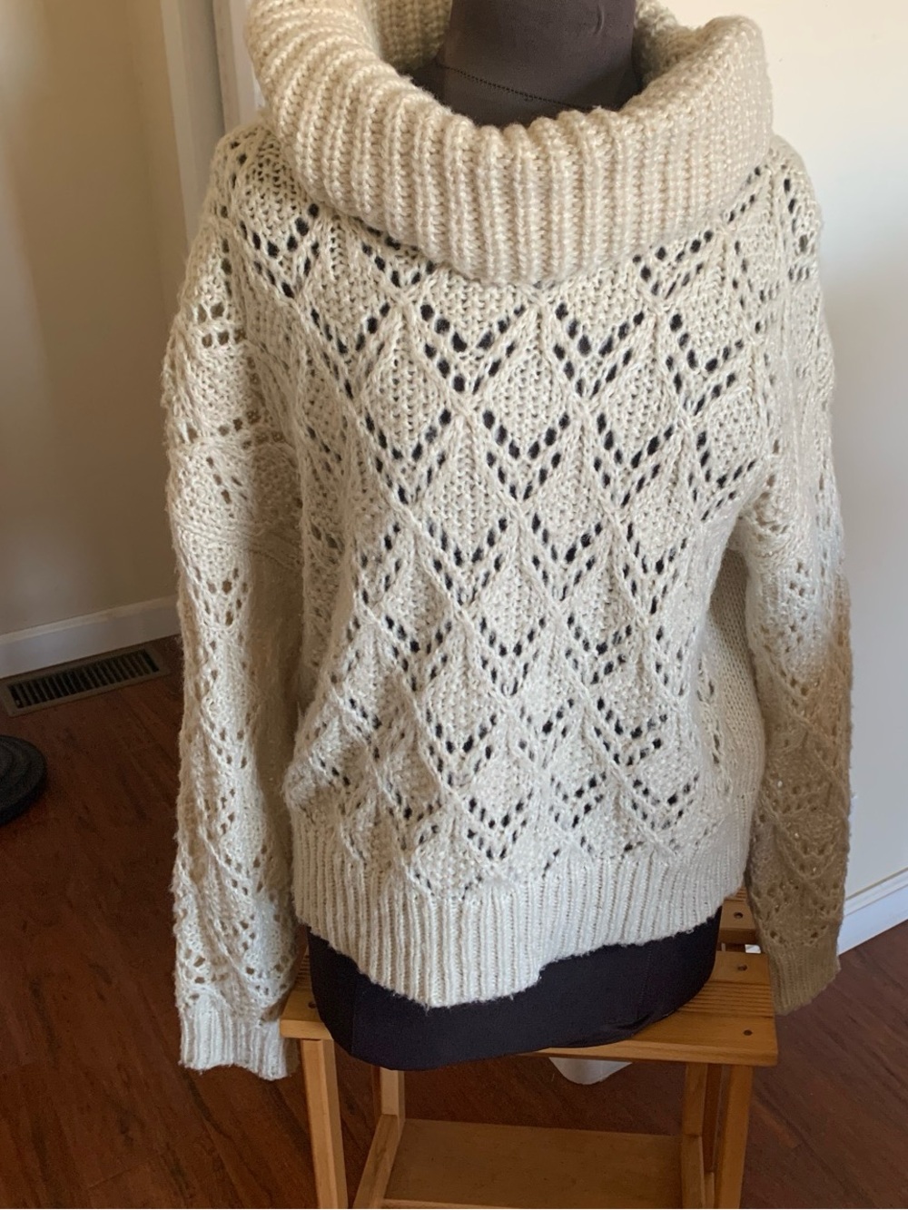 Forever 21 Cream Openwork Cowl Neck Sweater